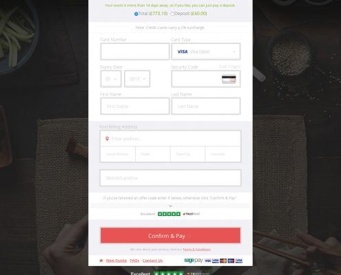 confirm and pay for your private chef booking