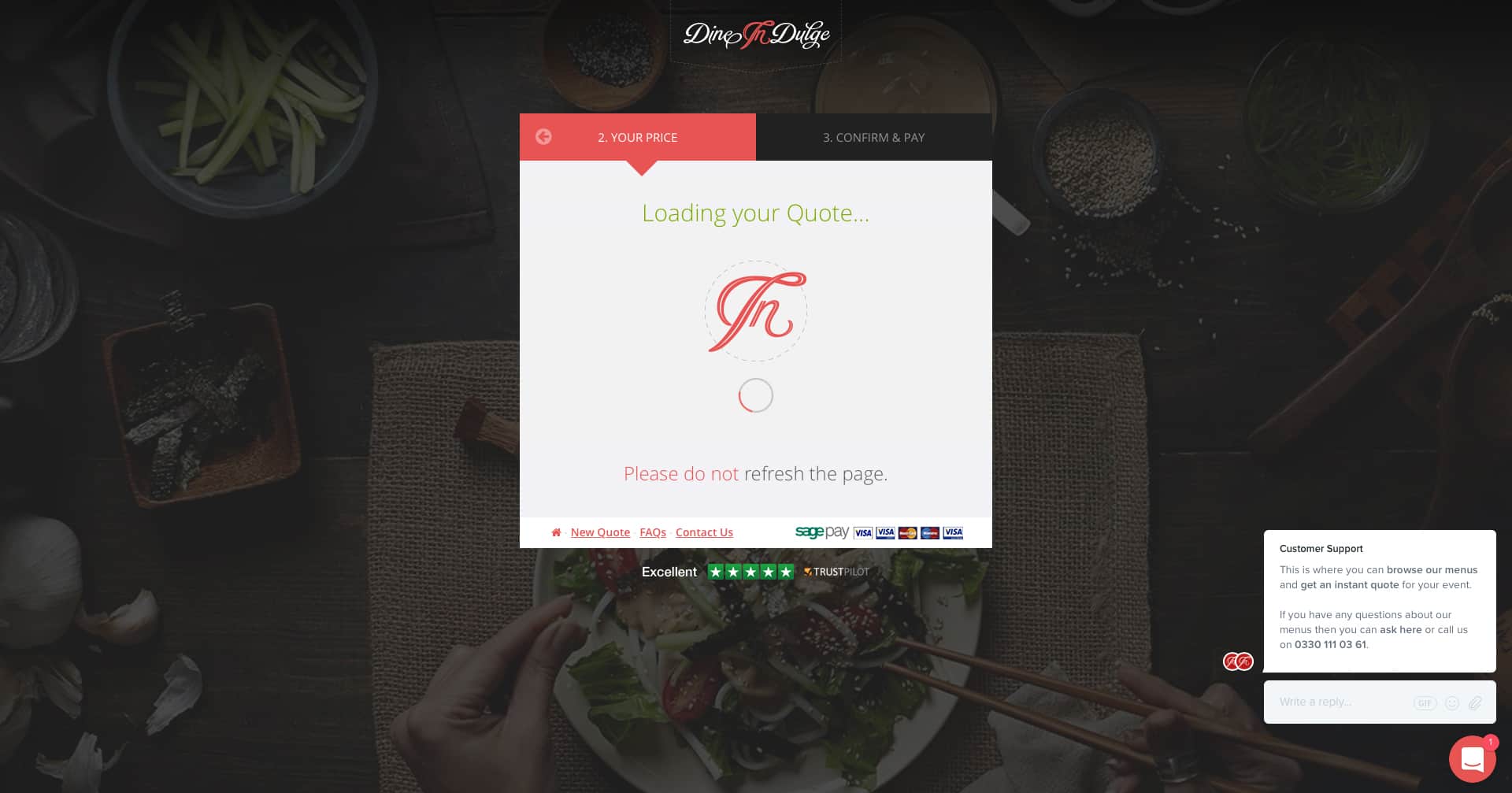 private chef quote loading