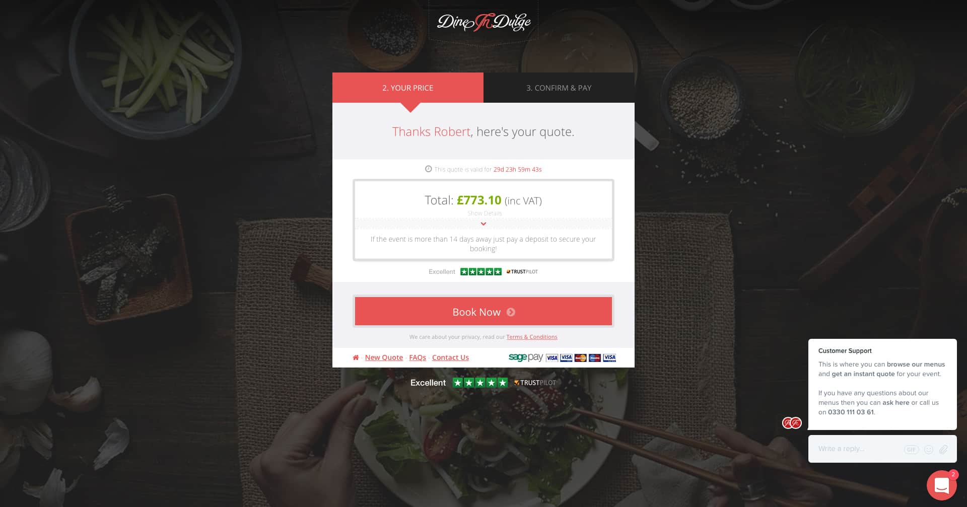 view your private chef quote
